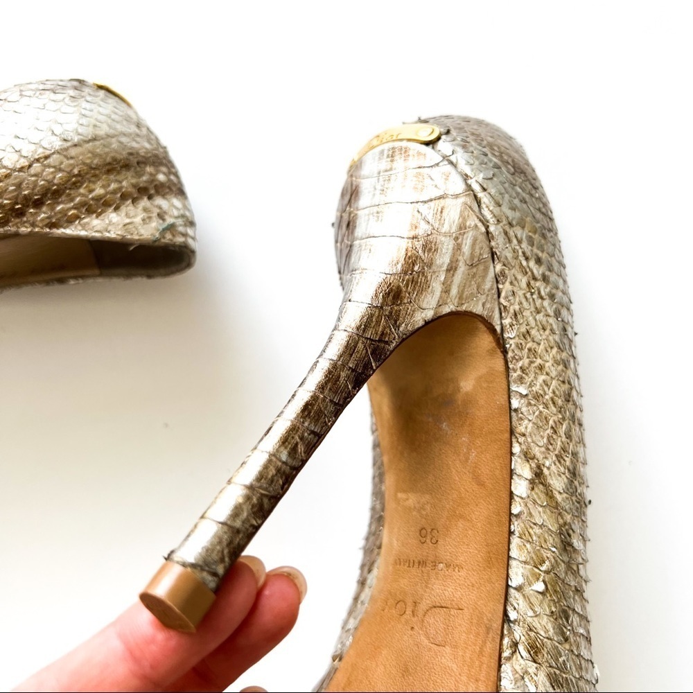Christian Dior Platinum Snake Skin Peep-toe Heels 36 - Picture 13 of 16